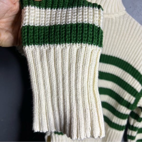 Madewell Sweater Womens M Cream Ribbed Green Striped Wide Turtleneck size XS - Picture 8 of 12